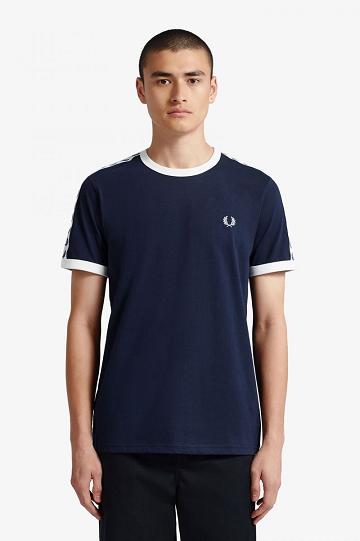 Dark Grey Blue Fred Perry Taped Ringer Men's T Shirts | PH 1779TCEV